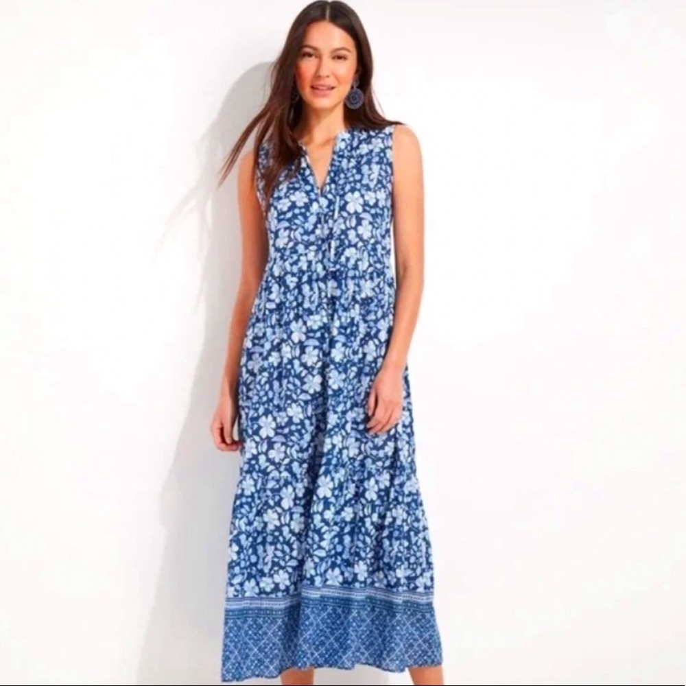 Vineyard Vines Hibiscus Floral Tierd Maxi Dress